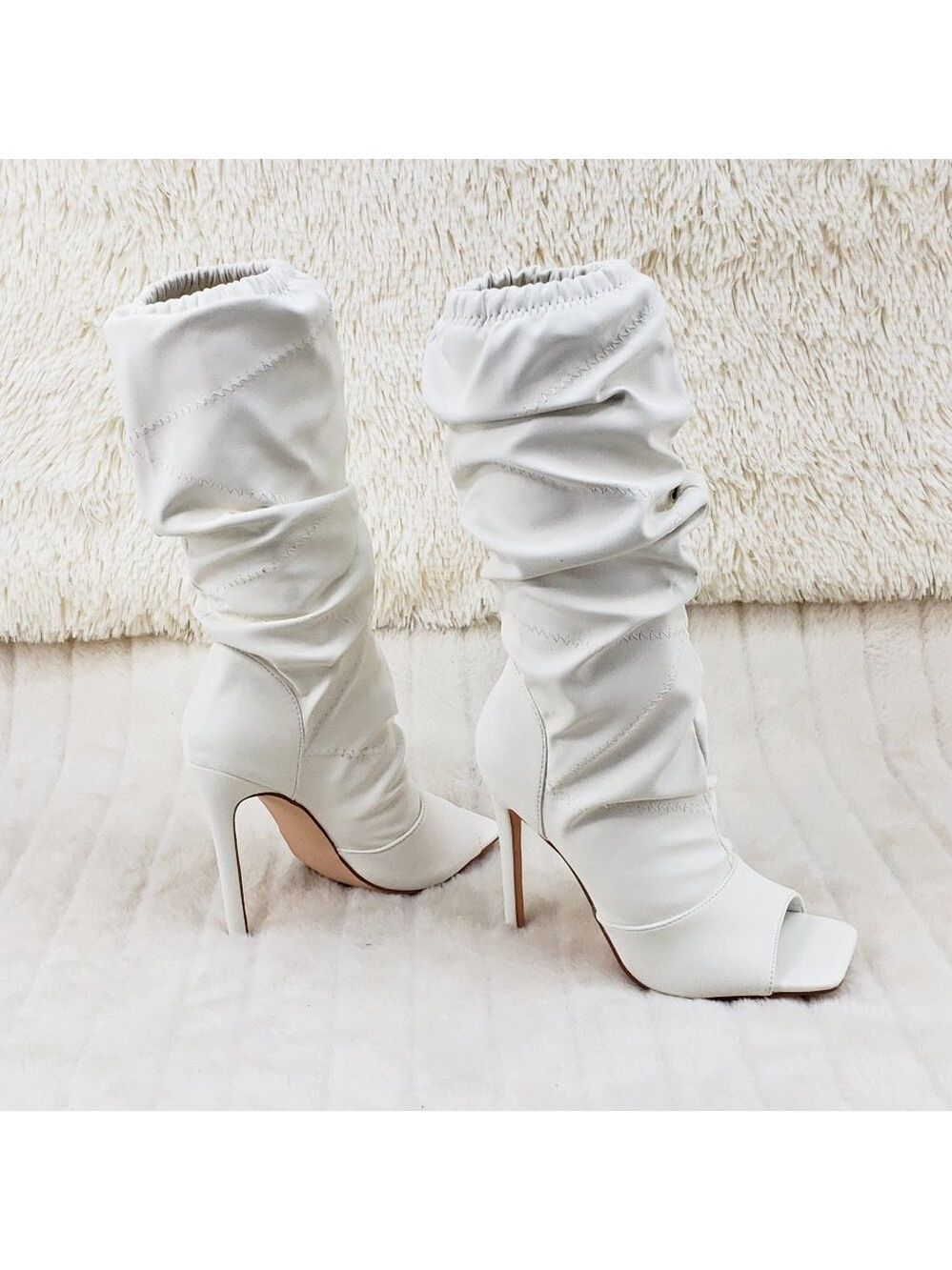Bone White Square toe Scrunch Slouch Mid Calf Boots Vic Hottest Seller Size 11 - Picture 4 of 11